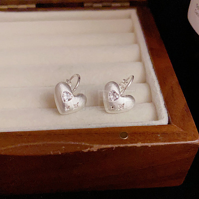 Heart Brass Micro Pave Clear Cubic Zirconia Leverback Earrings FS-WGB29CA-01-1