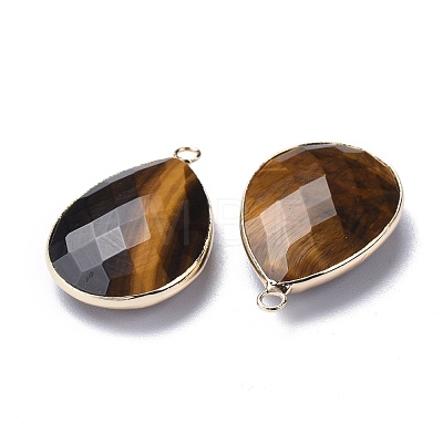 Faceted Natural Tiger Eye Pendants G-M356-A01-LG-1