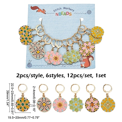 Alloy Enamel Baroque Flower Pendant Locking Stitch Markers HJEW-PH01889-1