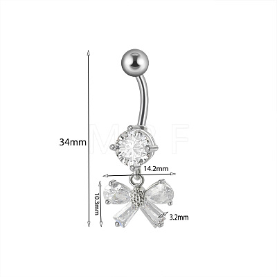 304 Stainless Steel Micro Pave Cubic Zirconia Belly Rings WG5C1DA-10-1