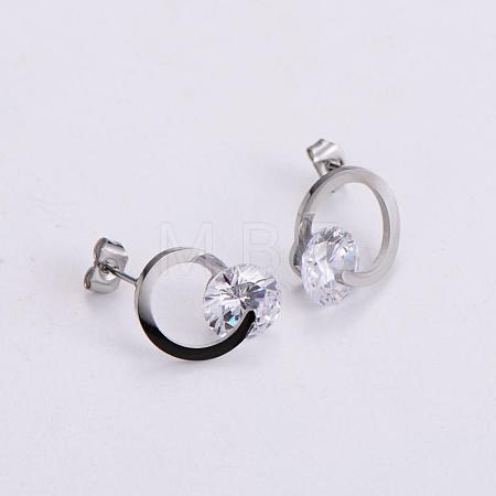 Stainless Steel Clear Cubic Zirconia Ring Stud Earrings X-ZH7800-1