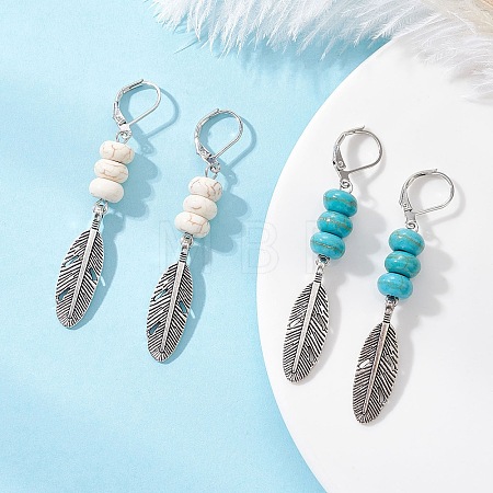 2 Pairs Alloy Feather Hoop Earrings EJEW-JE06713-1