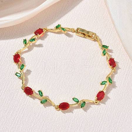 Brass Glass Flower Link Chain Bracelets KK-CBA7DFA-01G-09-1