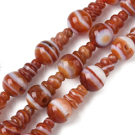 Natural Banded Agate 3-Hole Guru Bead Strands G-K149-57-1