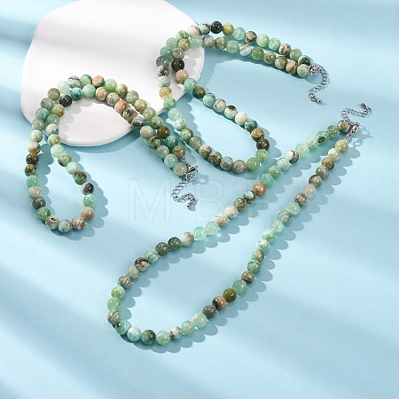 8MM Natural Green Line Jasper Round Beaded Necklaces GG-CBAA808-02P-B-1