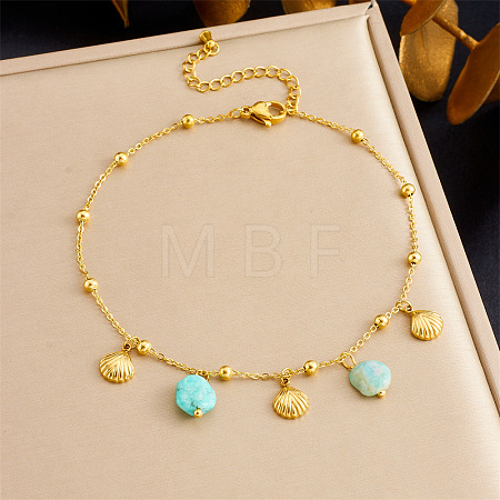 304 Stainless Steel & Natural Stone Nuggets Tassel Anklets FS-WG5DBE1-01-1