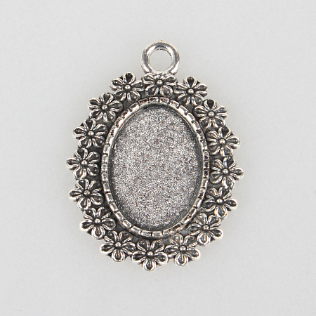 Tibetan Style Alloy Pendant Cabochon Settings X-TIBEP-N003-29AS-1