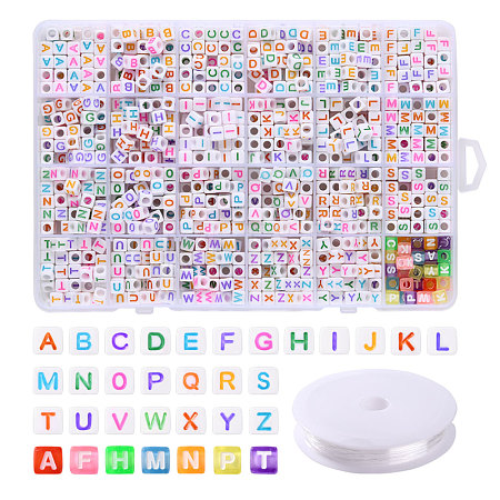 DIY 26 Letter Acrylic Beads Stretch Bracelets Kits for Children's Day DIY-LS0001-04-1