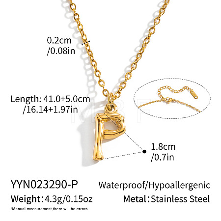 304 Stainless Steel Bamboo Initial Pendant Necklaces for Men Women WM4386-13-1