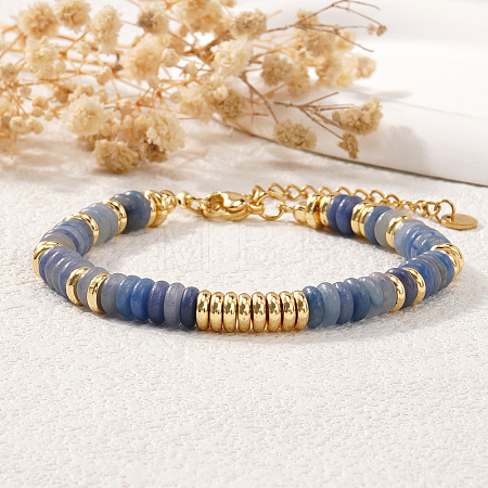 Disc Natural Blue Chalcedony & 304 Stainless Steel Beaded Bracelet for Women VZ6468-1