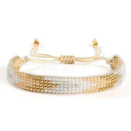 Arrow Glass Seed Bead Adjustable Bracelets. Nylon Thread Braided Bracelets for Women BT6903-5-1