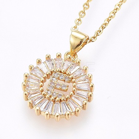 Brass Micro Pave Cubic Zirconia Initial Pendant Necklaces NJEW-H486-30G-E-1