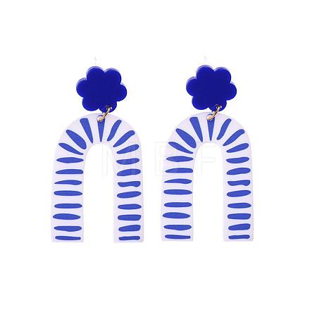 Acrylic Blue and White Porcelain Printed Dangle Stud Earrings FS-WG917E7-01-1