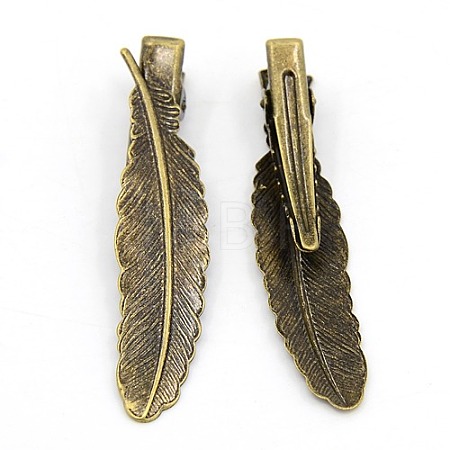 Antique Bronze Tone Feather Iron Flat Alligator Hair Clip Findings X-PHAR-B013-AB-1