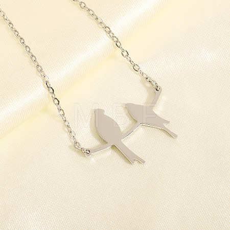 304 Stainless Steel Birds on the Branches Cutout Silhouette Pendant Necklaces for Women WG41729-02-1