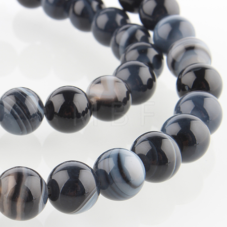 Natural Black Agate Round Bead Strands G-E233-04-1