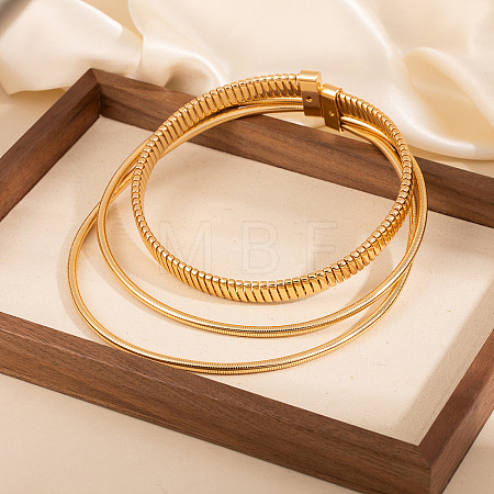 Alloy 3 Layer Snake Chain Choker Necklaces with Iron Clasps NJEW-P353-01G-1