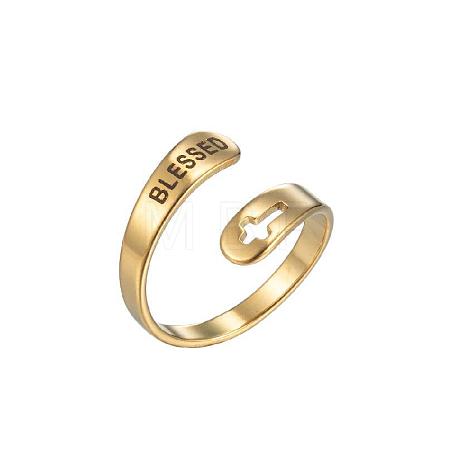 Hollow Out Cross with Word Blessed 201 Stainless Steel Cuff Rings FS-WGED892-02-1