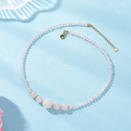 Natural Rose Quartz Round Graduated Beaded Necklaces NJEW-JN05654-01-1