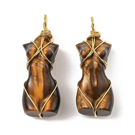 Natural Tiger Eye Pendants G-K338-30G-06-1