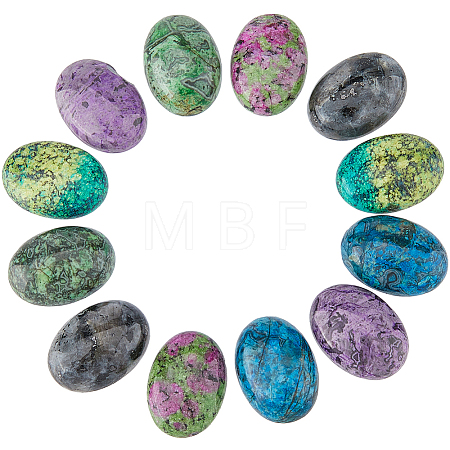 12Pcs 6 Styles Natural Ruby in Zoisite & Sesame Jasper/Kiwi Jasper & Larvikite & Ripple Jasper Cabochons G-FH0002-63B-1