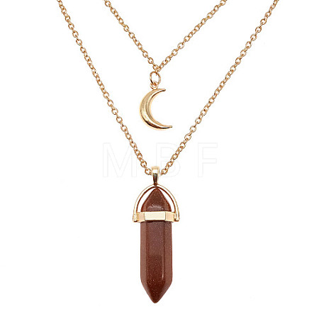 Synthetic Goldstone Cone Pendant Double Layer Necklace UX9990-24-1