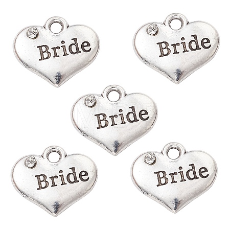 Wedding Theme Antique Silver Tone Tibetan Style Heart with Bride Rhinestone Charms TIBEP-YW0001-37B-1
