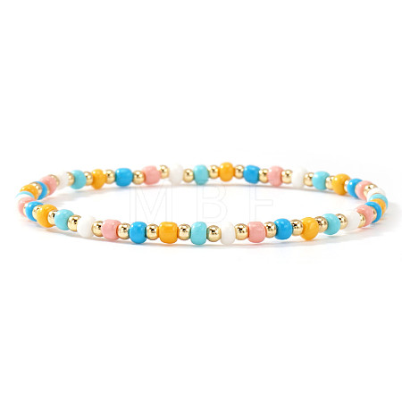 Summer 304 Stainless Steel & Glass Seed Bead Stretch Bracelets AF7427-4-1