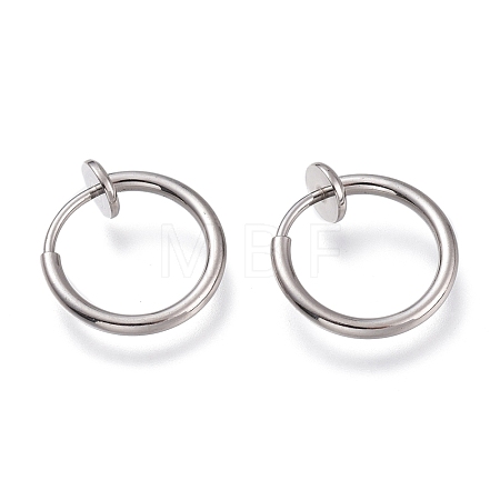 Tarnish Resistant 304 Stainless Steel Retractable Clip-on Hoop Earrings STAS-O135-01E-1
