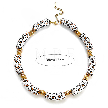Leopard Print Acrylic & Resin Beaded Necklaces with 316 Surgical Stainless Steel End Chains for Women WG51C81-01-1