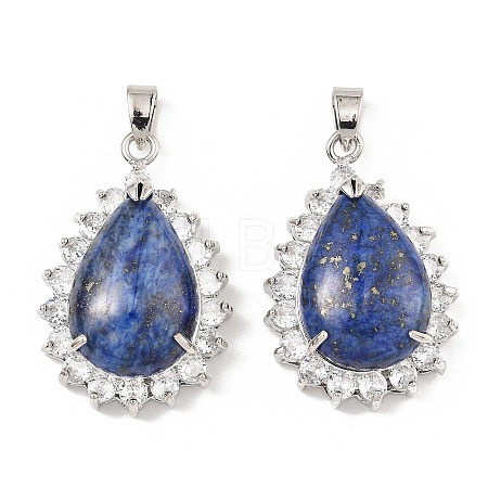 Dyed Natural Lapis Lazuli & Rhinestone Pendants G-K338-31P-08-1