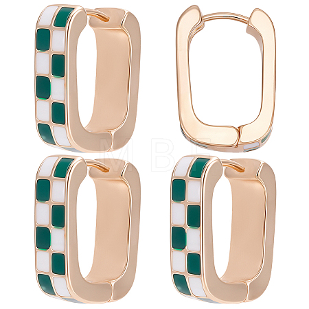 4 Pairs Rectangle with Tartan Pattern Alloy Enamel Hoop Earrings EJEW-SC0002-26C-1