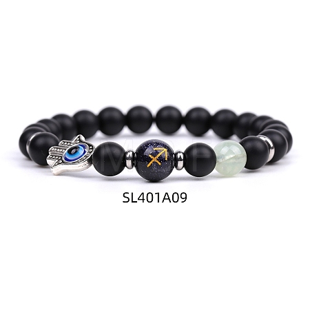 Natural Dyed & Heated Black Agate & Prehnite Stretch Bracelets PW-WG62314-09-1
