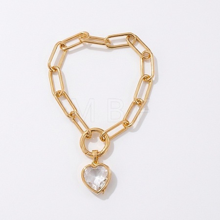 Brass Glass Locket Charm Paperclip Chain Bracelets WGA7A33-01-1