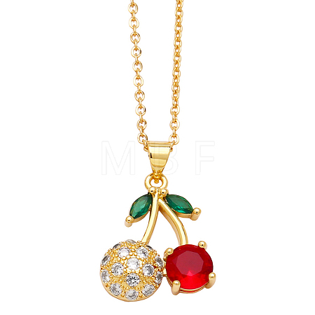 Brass Micro Pave Clear and Red Cubic Zirconia Pineapple Cherry Carrot Pendant Necklaces for Women EP3159-2-1