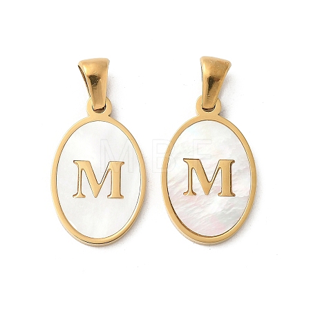 Natural Shell Oval with Initial Pendants STAS-I351-23G-M-1