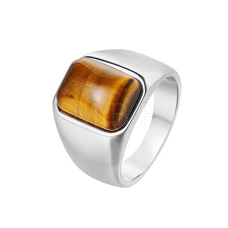 Rectangle Natural Tiger Eye Finger Ring FIND-PW0021-07A-01-1