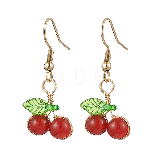 Copper Wired Natural Carnelian Dangle Earrings EJEW-JE06298-01-1