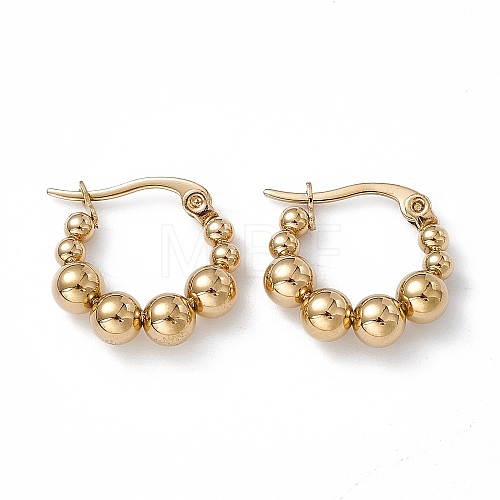201 Stainless Steel Round Beaded Hoop Earrings with 304 Stainless Steel Pins for Women EJEW-B016-14A-G-1