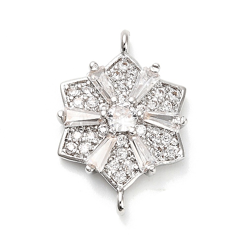 Brass Clear Cubic Zirconia Connector Snowflake Connector Charms KK-L229-079P-02-1