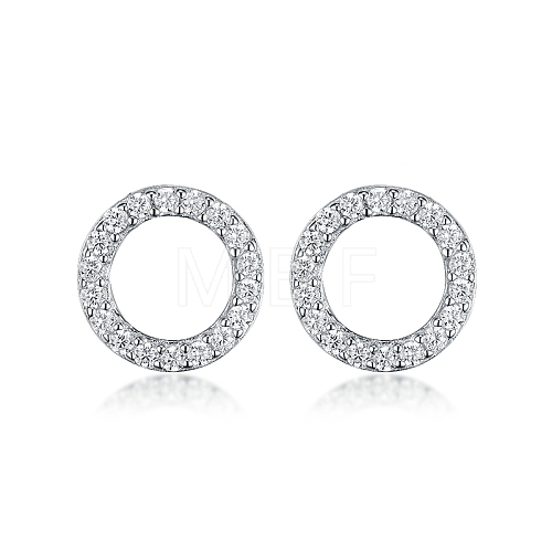 Elegant and Chic S925 Silver Diamond Circle Stud Earrings RA3365-1