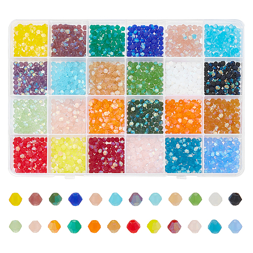 ARRICRAFT 24 Strands 24 Colors Imitate Austrian Crystal Bicone Frosted Glass Beads Strands GLAA-AR0001-58-1