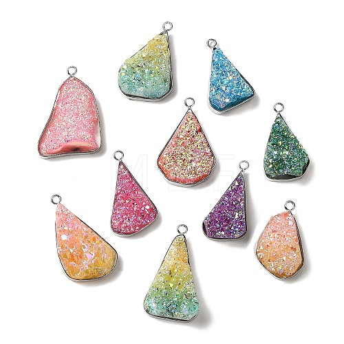 Eletroplated Natural Druzy Agate Pendants G-C143-02-1