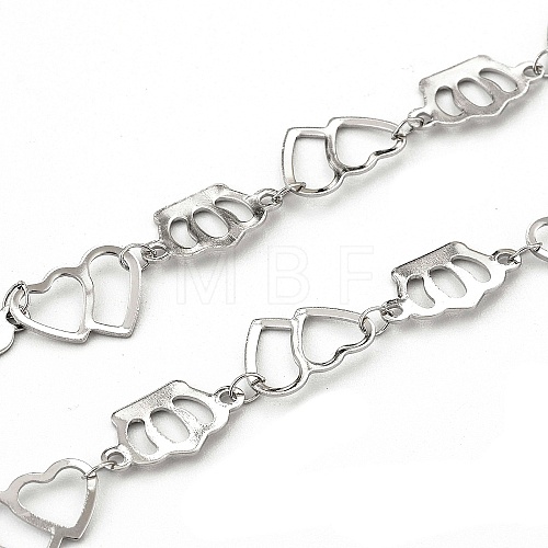 201 Stainless Steel Crown & Double Heart Link Chains CHS-F015-09P-01-1