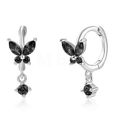 925 Sterling Silver Butterfly Hoop Earrings with Cubic Zirconia CY9476-13-1