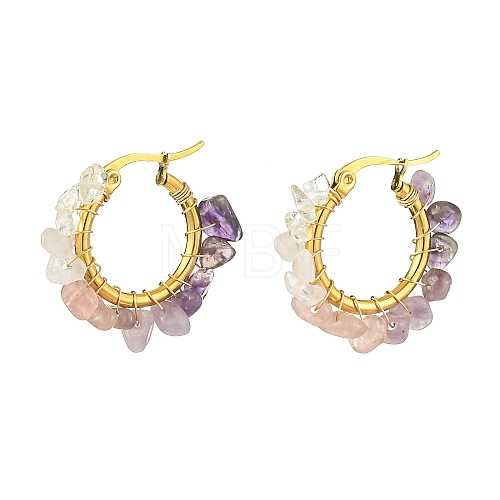 Natural Mixed Stone Chips Hoop Earrings EJEW-JE06022-02-1