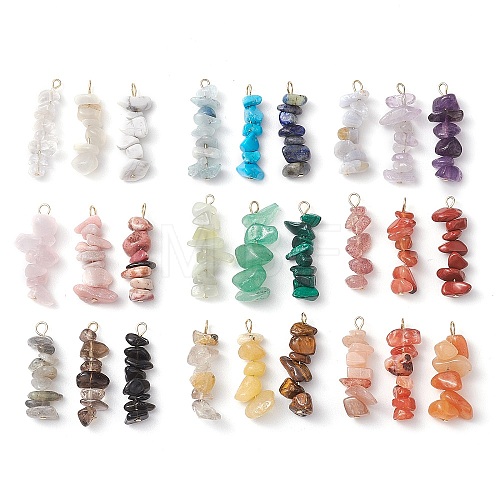 Gradient Color Mixed Gemstone Chip Beaded Pendants PALLOY-JF02795-1