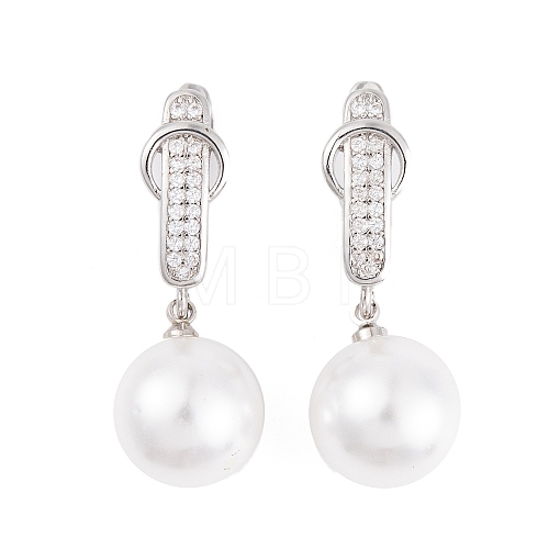 Rack Plating Brass Clear Cubic Zirconia ABS Pearl Earrings EJEW-S219-15P-03-1