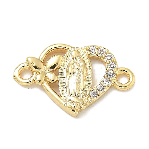 Rack Plating Brass Micro Pave Clear Cubic Zirconia Religion Heart Virgin Mary Connector Charms KK-L224-099G-01-1