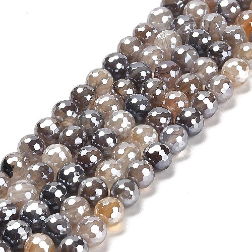 Electroplated Natural Botswana Agate Round Beads Strands G-L598-A03-02-1